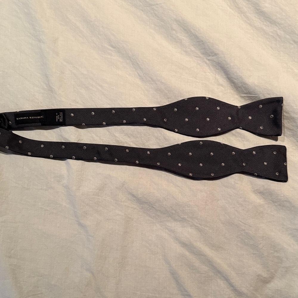 Banana Republic Grey and Silver Polka Dot Silk Bow Tie